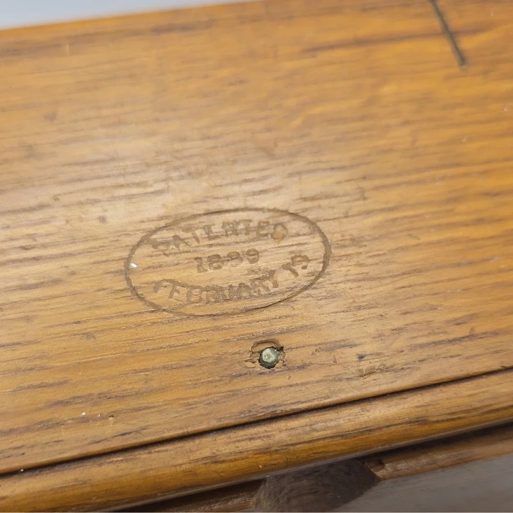 W.G.F. Germany Antique Wooden Sewing Box w/ Machine Attachments